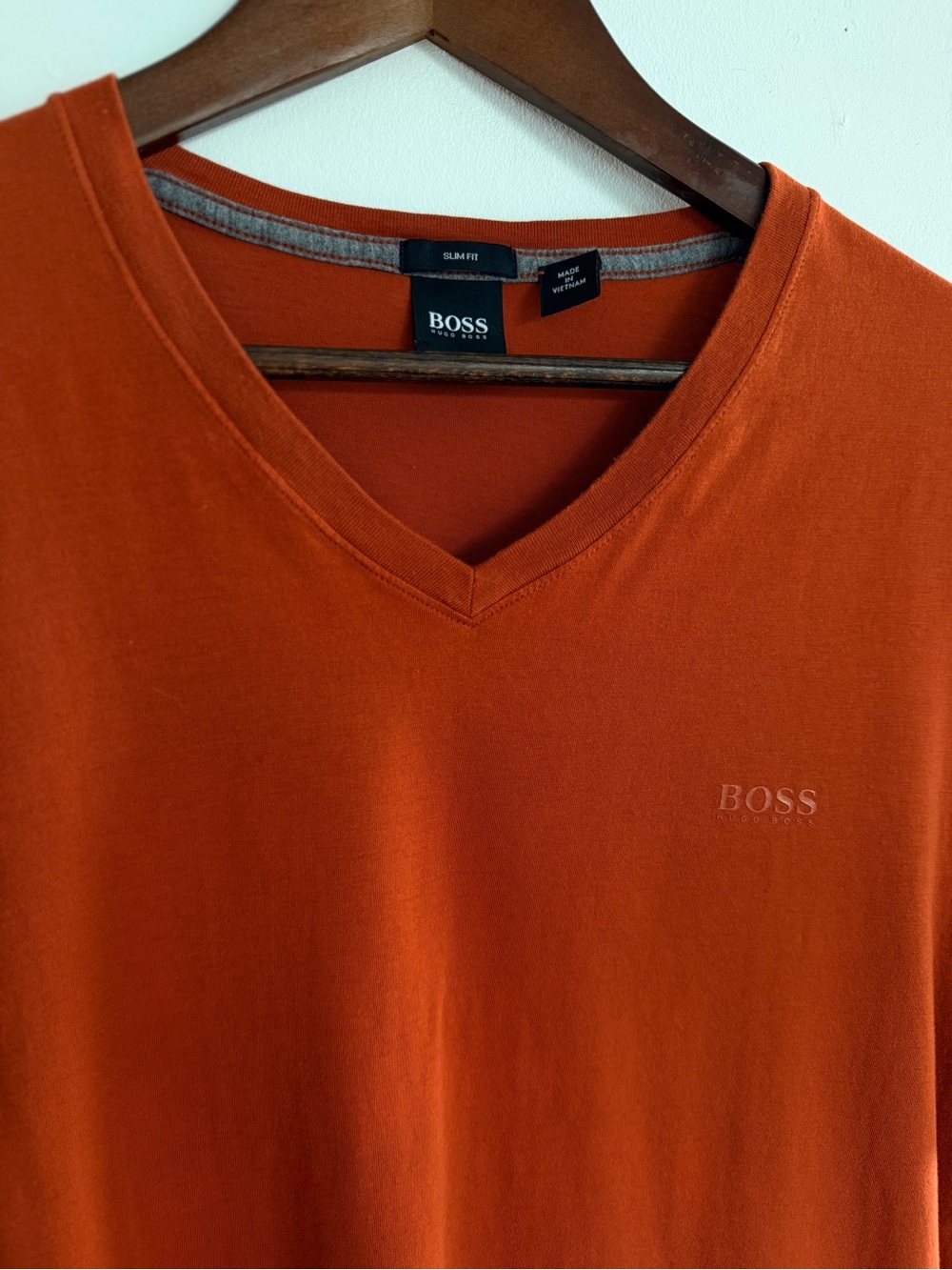 NWOT BOSS Men's V-Neck T-Shirt in Rust Orange